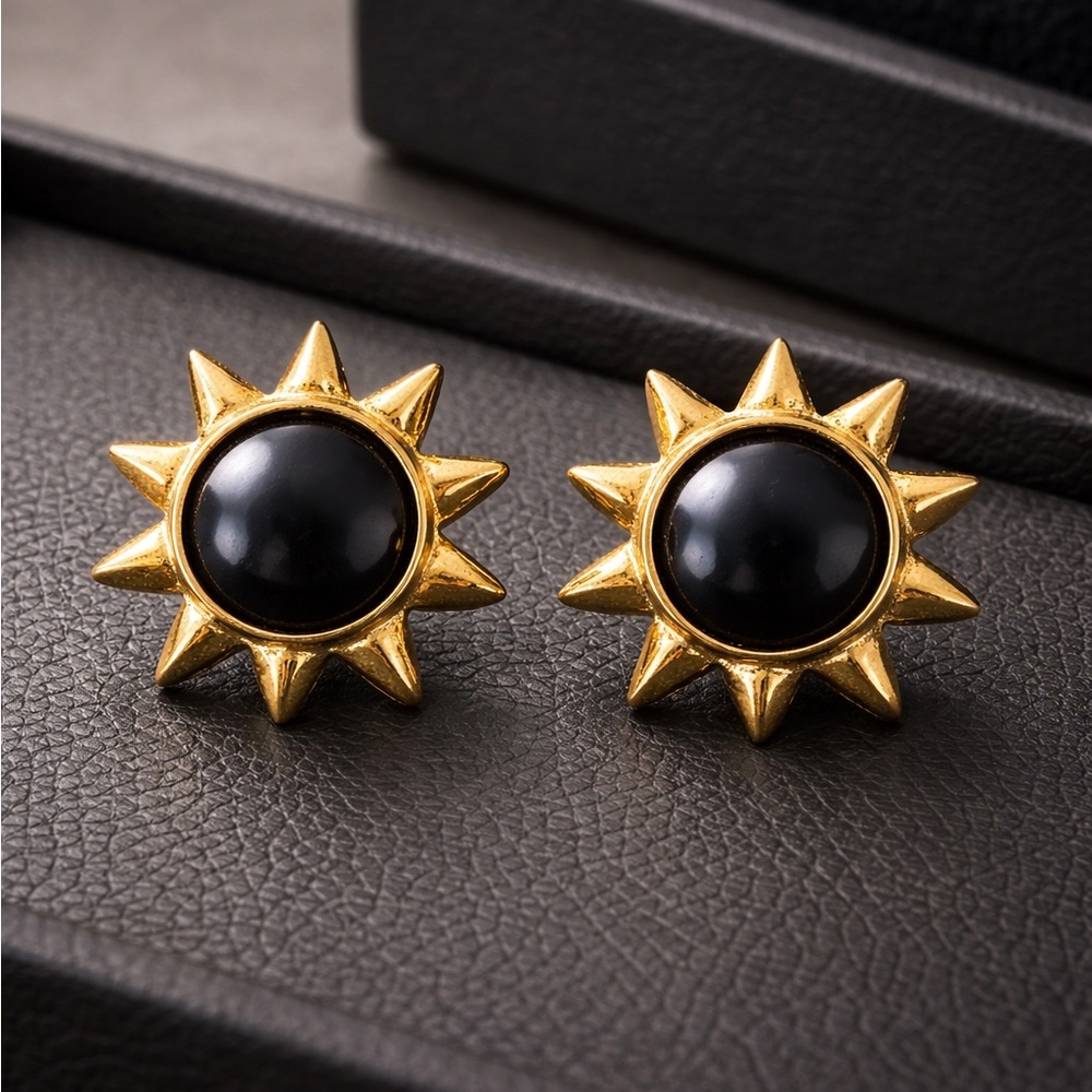 Gold and Black Sunburst Earrings